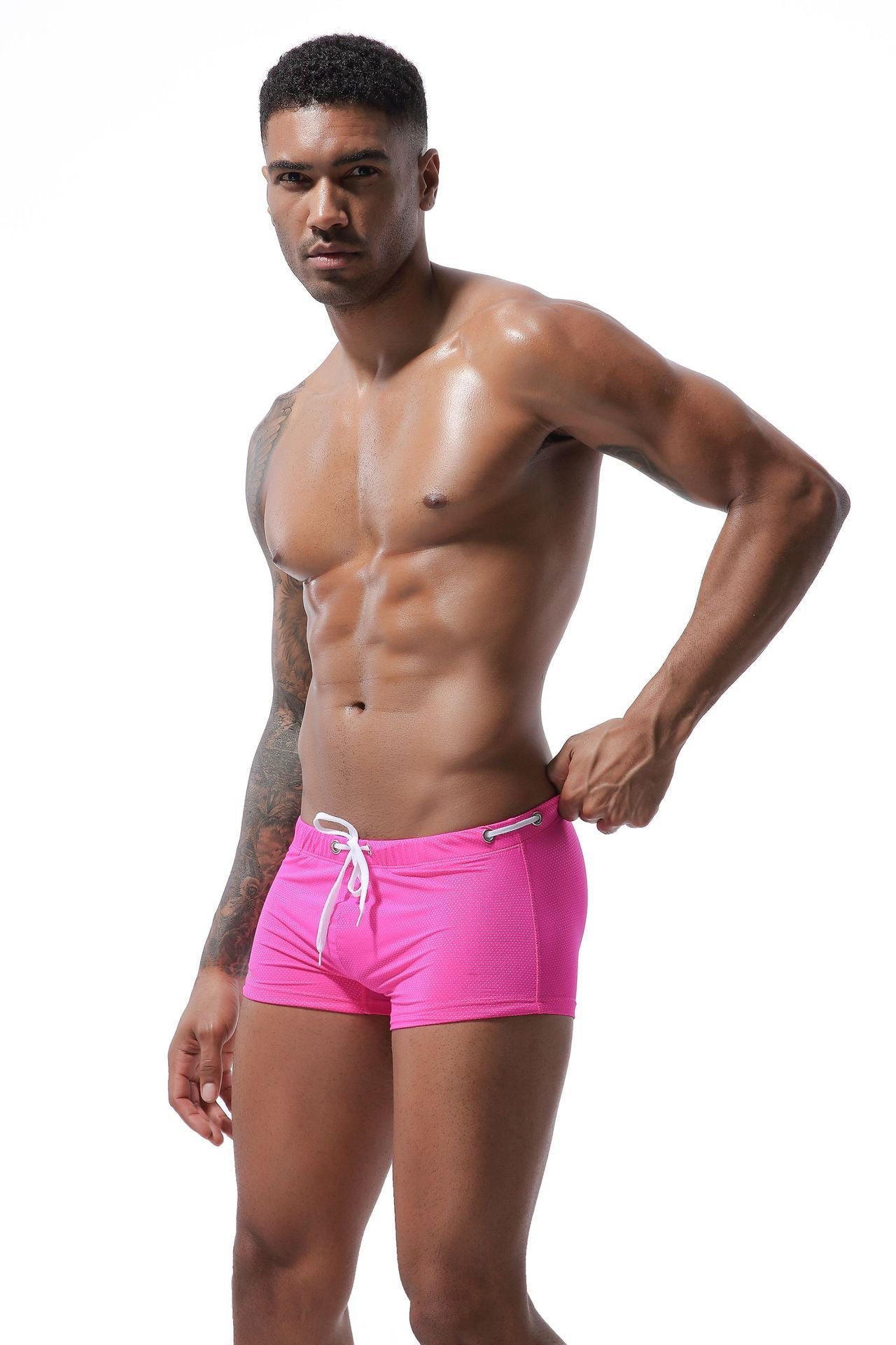 Men's Low Waist Tie Boxer Swim Shorts