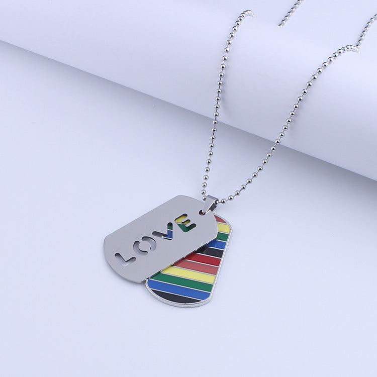 Rainbow Dog Tag Necklace