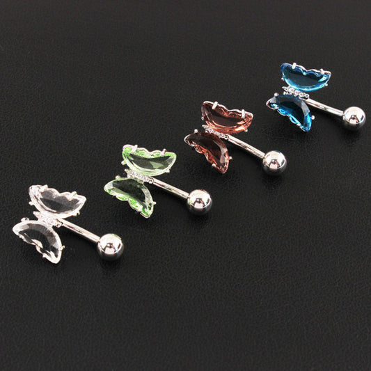 Titanium Steel Zircon Butterfly Anti-allergy Navel Stud