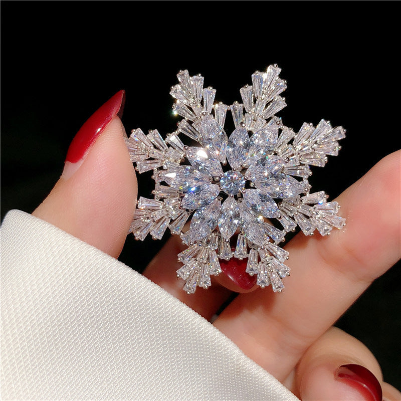 Multilayer Zircon Snowflake Brooch