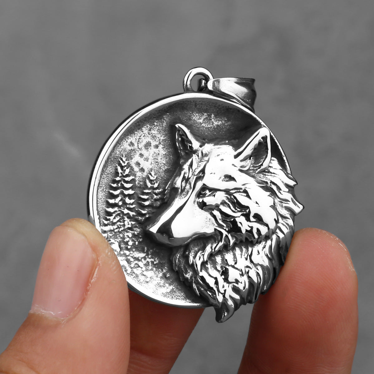 Titanium Steel Double Sided Wolf Head Pendant Necklace