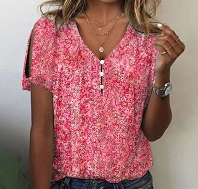 V-neck Button T-shirt Top