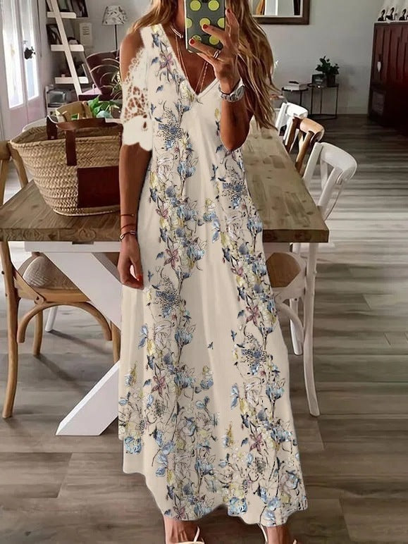 Summer Floral Short Sleeve Printed Bohemian Dress