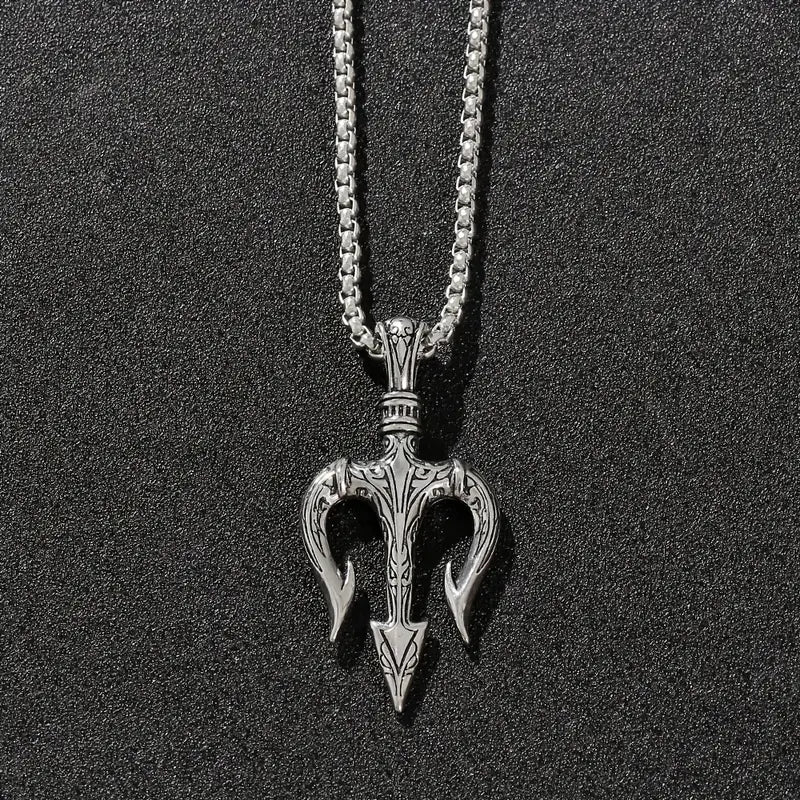 Sea King Stainless Steel Trident Necklace.