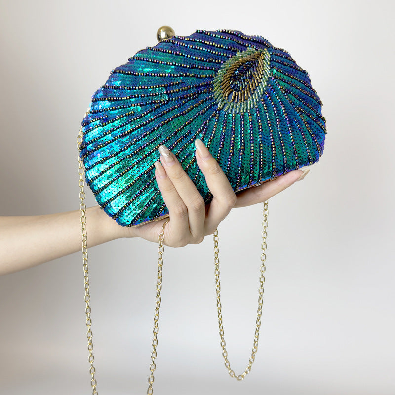 Vintage Peacock Beaded One-shoulder Crossbody Chain Handbag