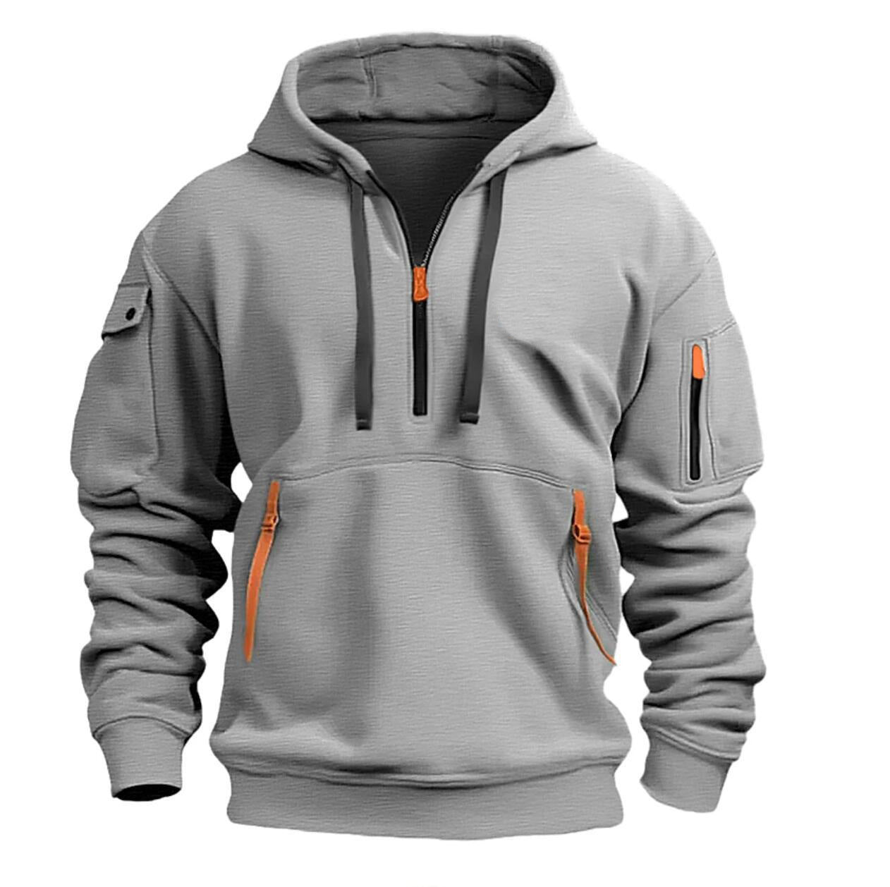 Zip Multi-pocket Pullover Hoodie