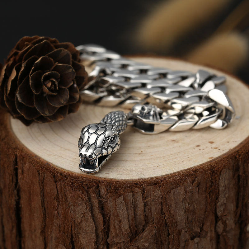 Thai Sterling Silver Snake Head Bracelet