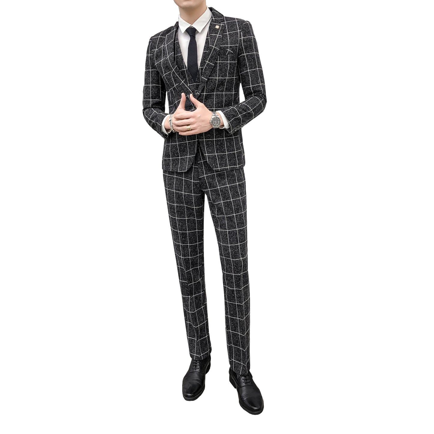 Men's Plaid Slim Fit Three-piece Suit