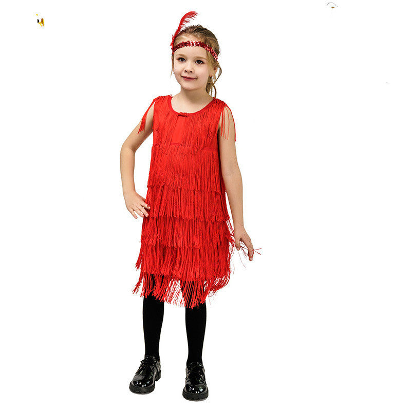 Childrens Retro Latin Dance Tassel Dress