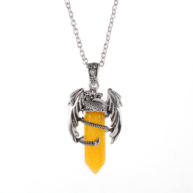 Natural Crystal Flying Dragon Pendant Necklace