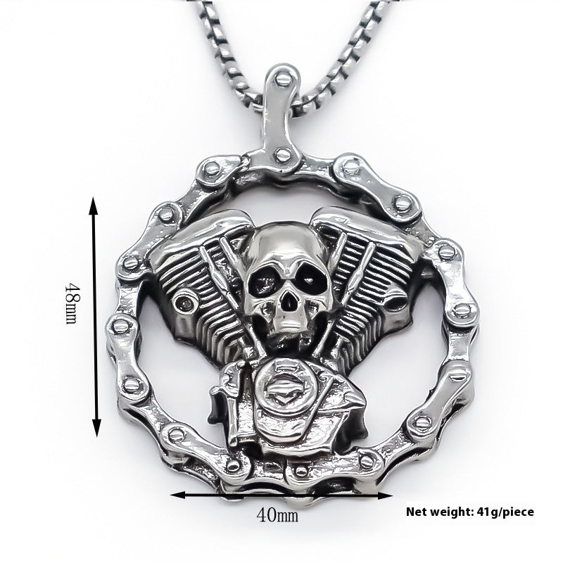 Moto Skull Pendant Necklace