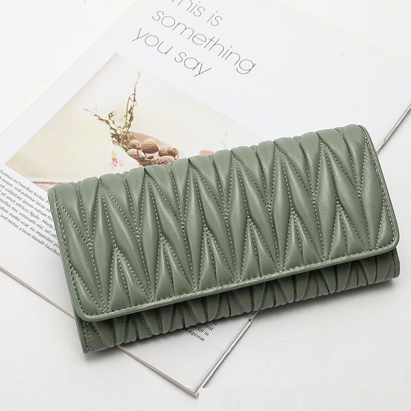 Fashion Multi-card-slot Pleated Genuine Leather Wallet