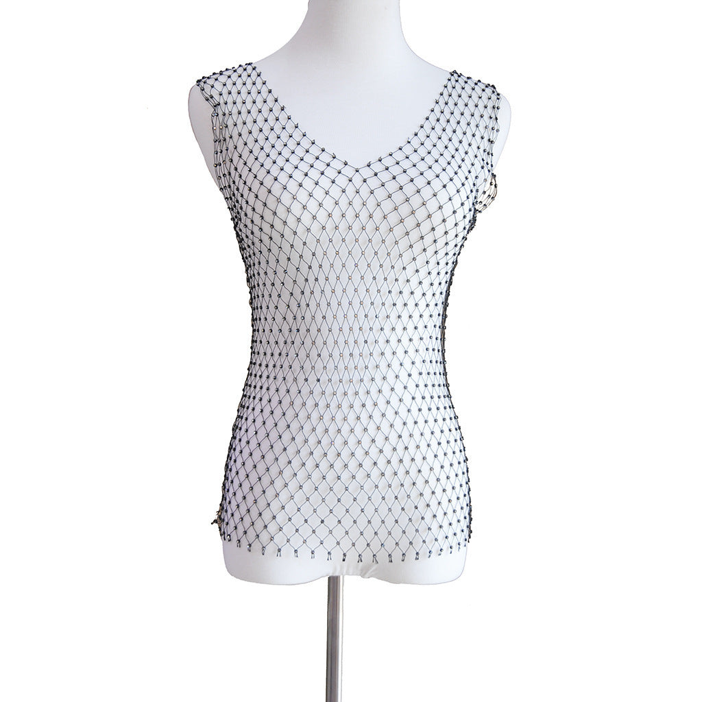 Mesh Diamonds T-Shirt Top Body Chain