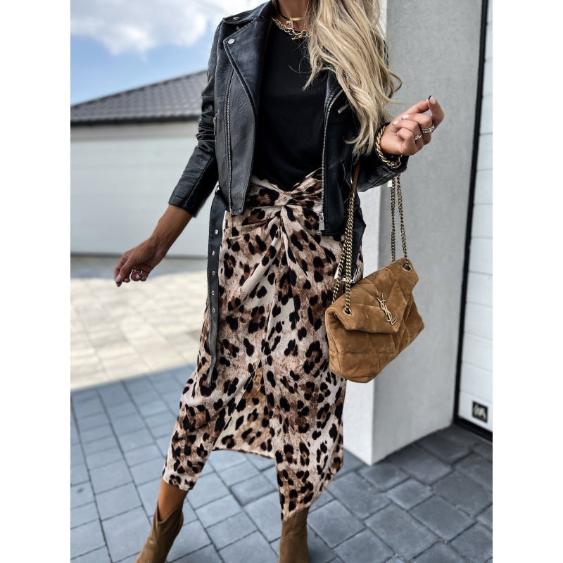 Split Leopard Print A- Shaped Skirt