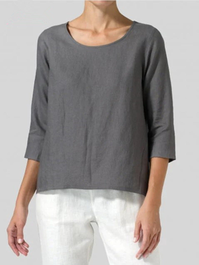 Cotton And Linen Plus Size Casual Loose-fitting T-shirt