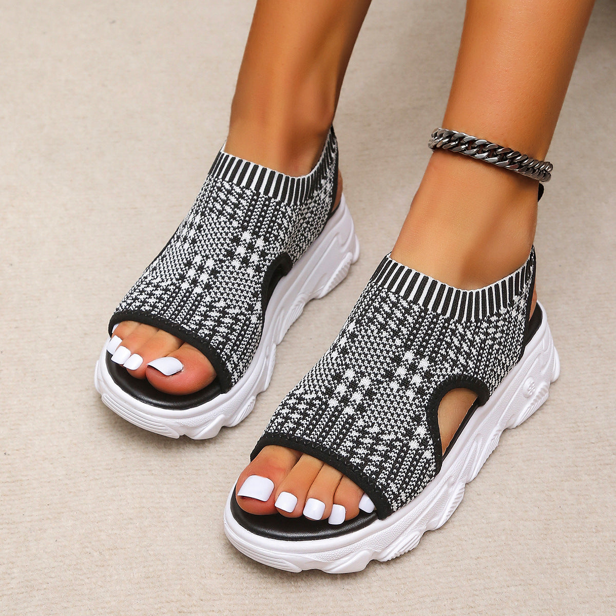 Summer Fashion Casual Woven Mid Heel Sports Platform Sandals