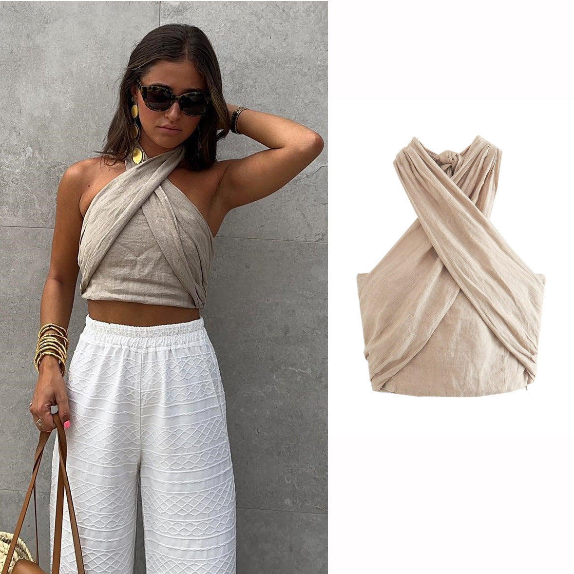 Fashion Halter Linen Vest Top