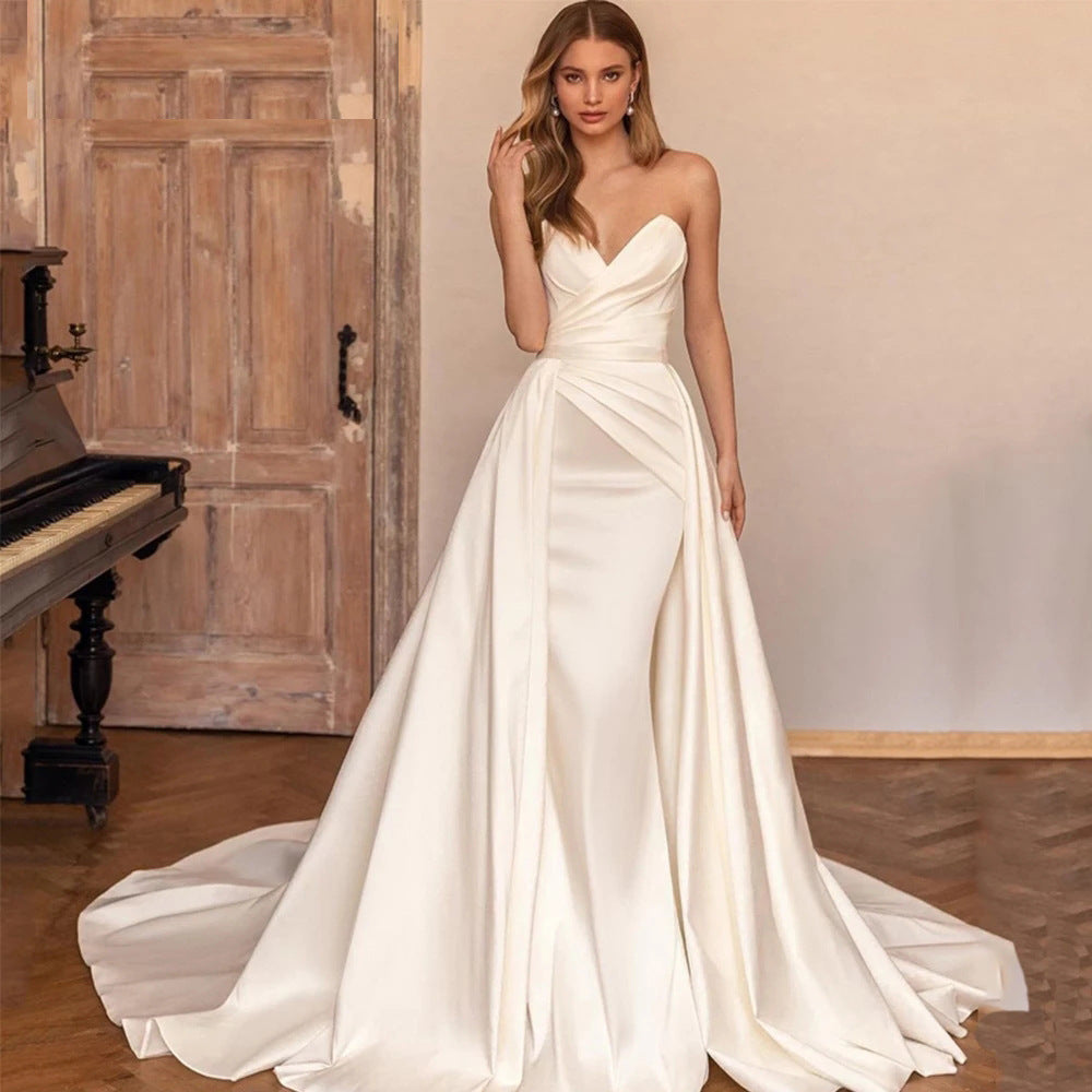 Satin Sheath Sexy Backless High Waist Wedding Dress