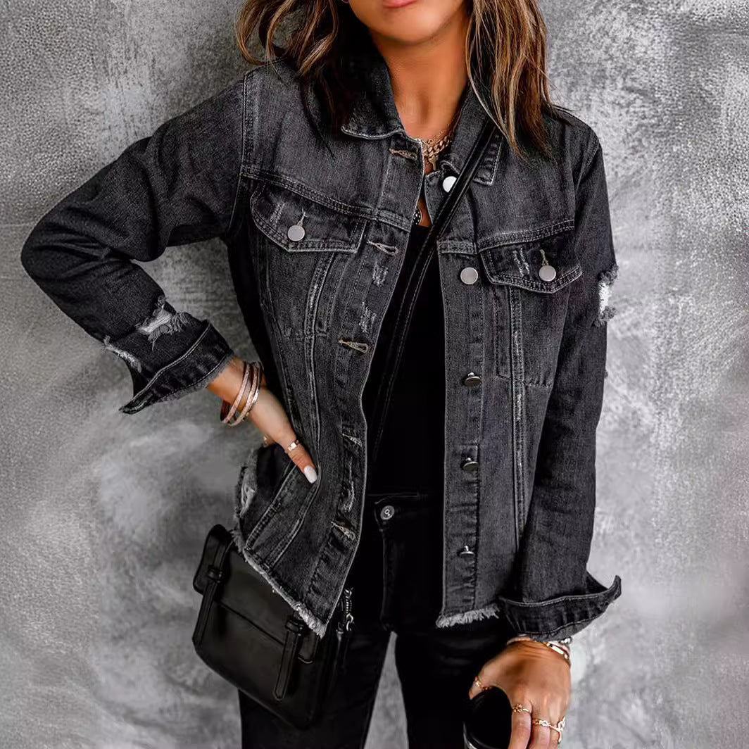 Perforated Denim Long Sleeved Jacket