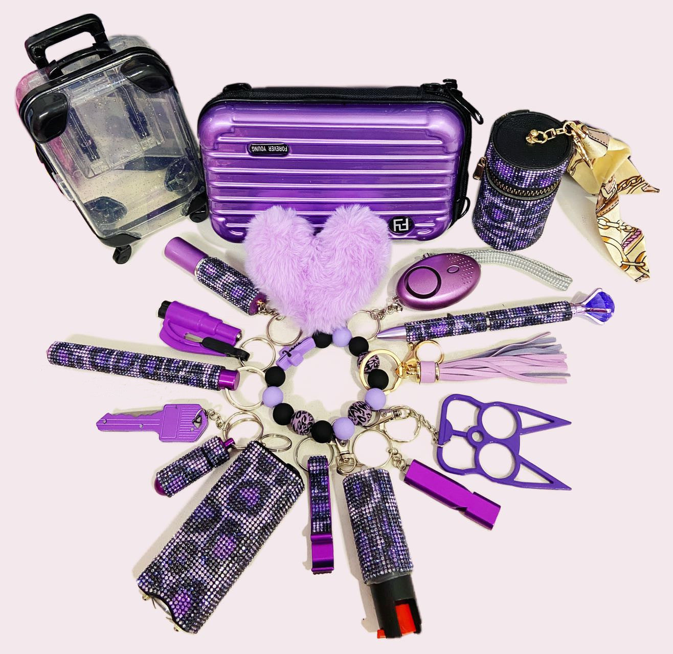 Purple Leopard Glamour/Safety Keychain Set