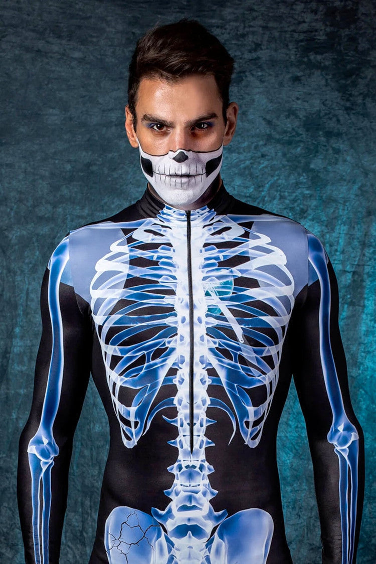 Men's Halloween 3d Horror Skeleton One-piece Suit