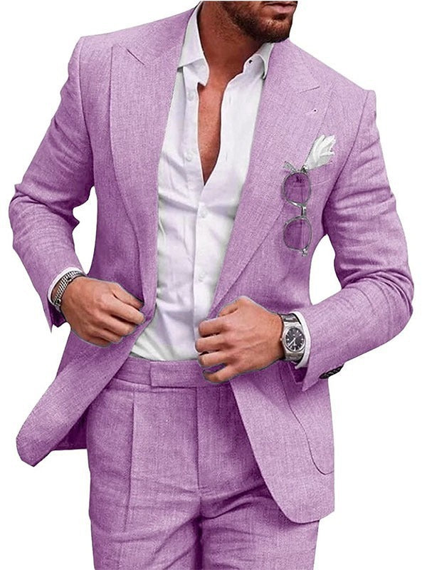 Men's Large Single Row One Button Solid Color Suit Two-piece Set