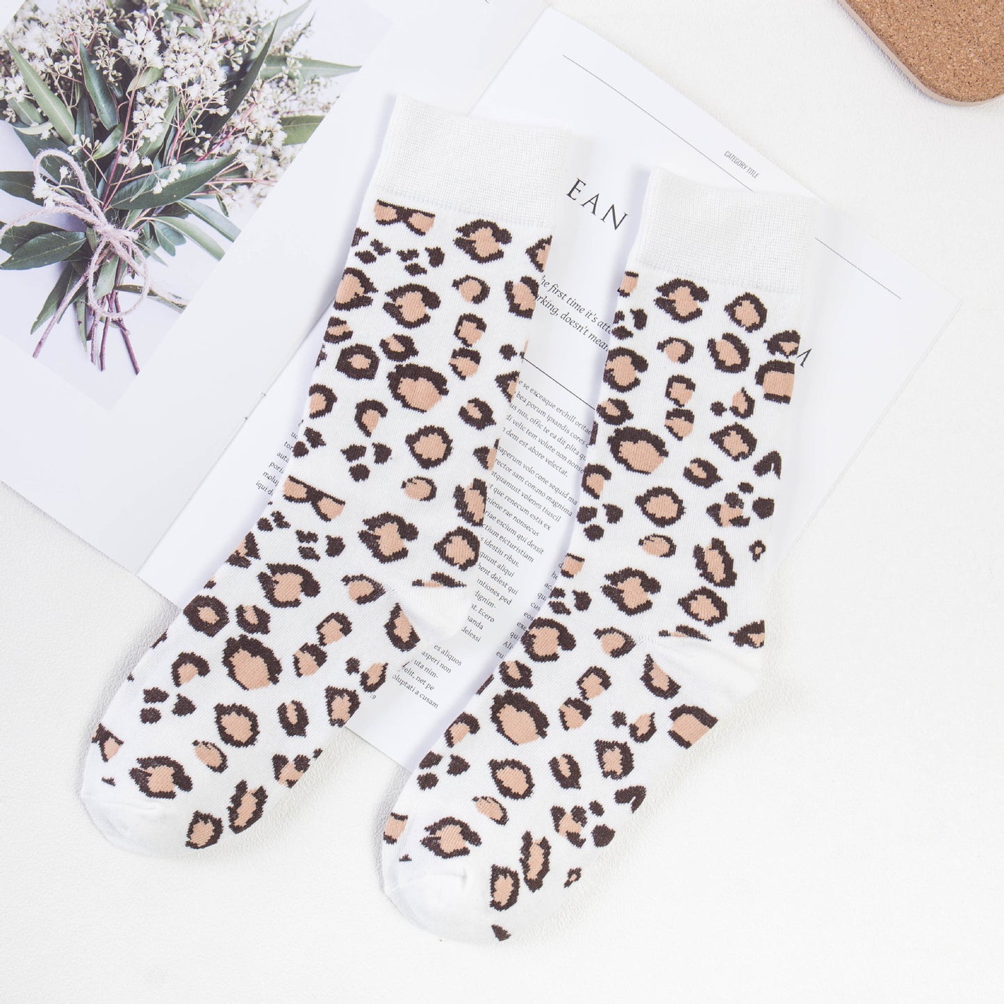 Cotton Leopard Print Tube Socks