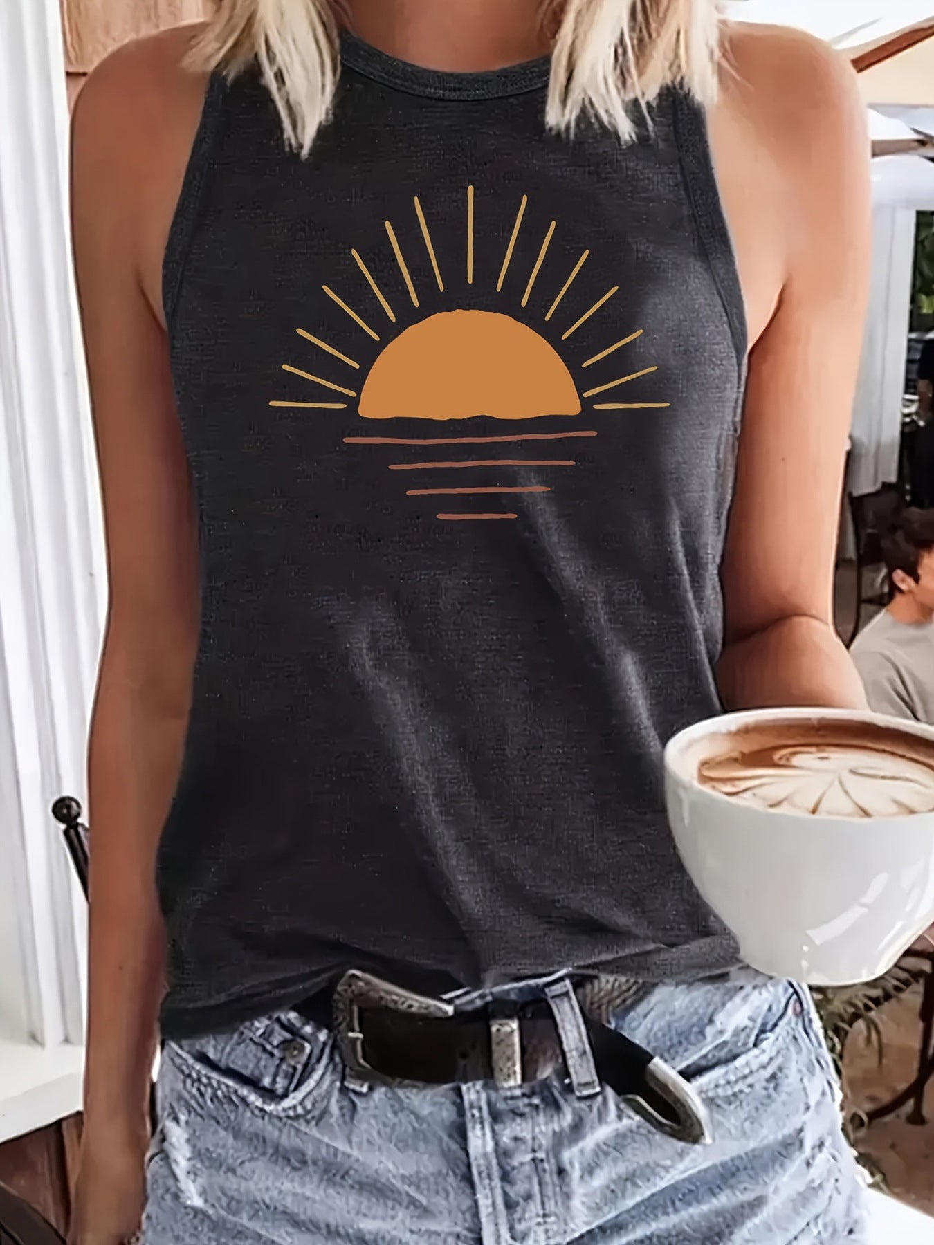 Sunrise Printed Round Neck Vest Spring And Summer Casual Top