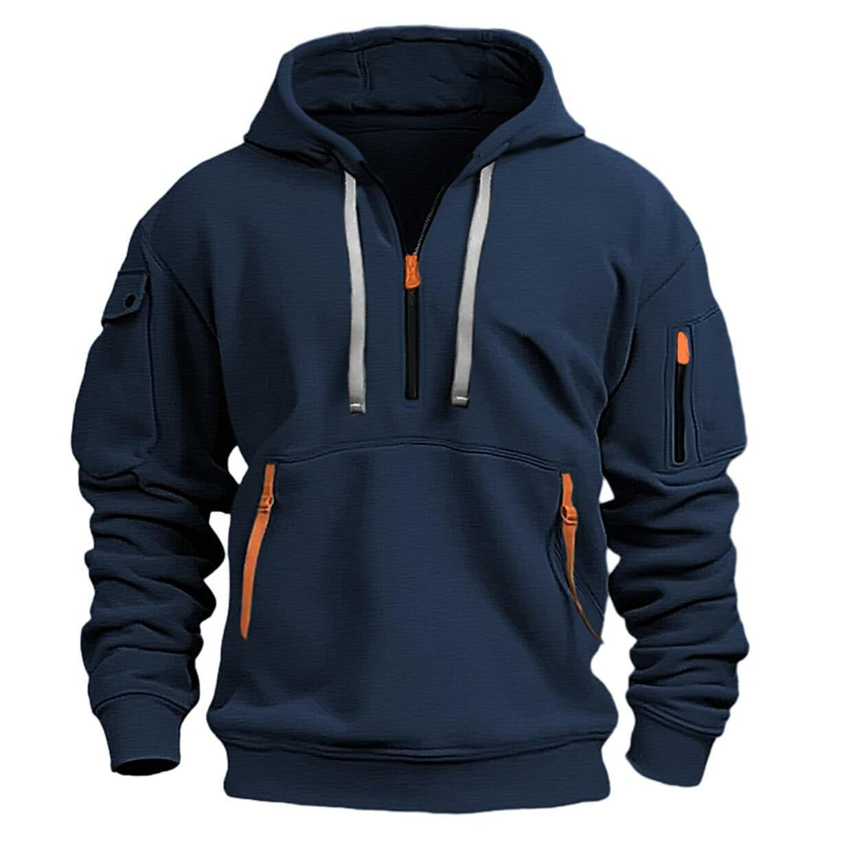 Zip Multi-pocket Pullover Hoodie