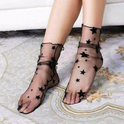 Thin Mid-calf Transparent Net  Lace Socks