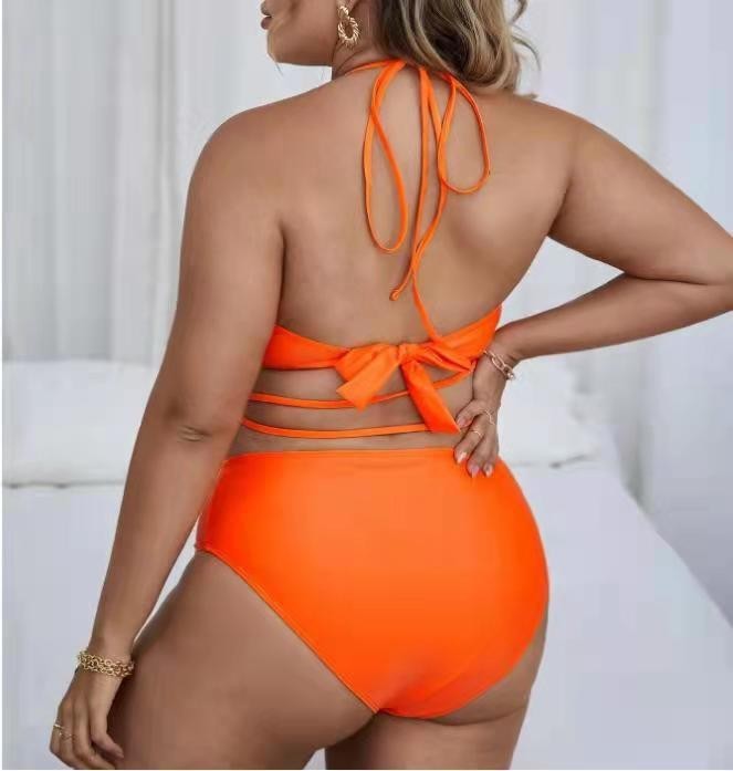 Plus Size Solid Color Split Ladies Bikini