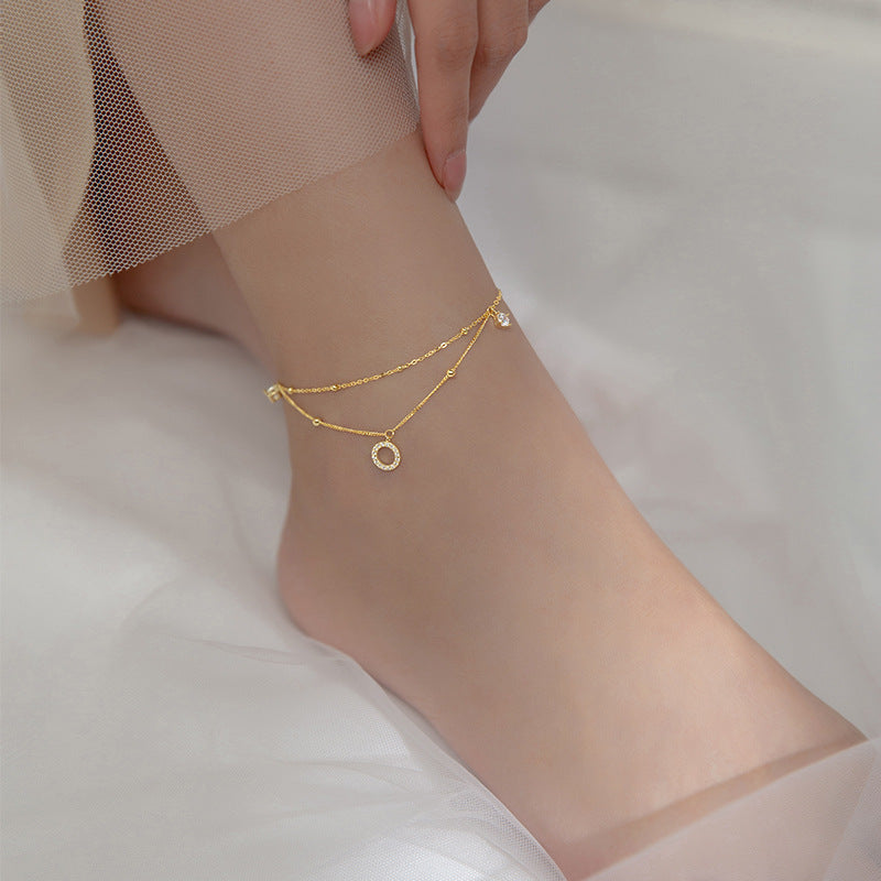 Silver Diamond Ring Anklet