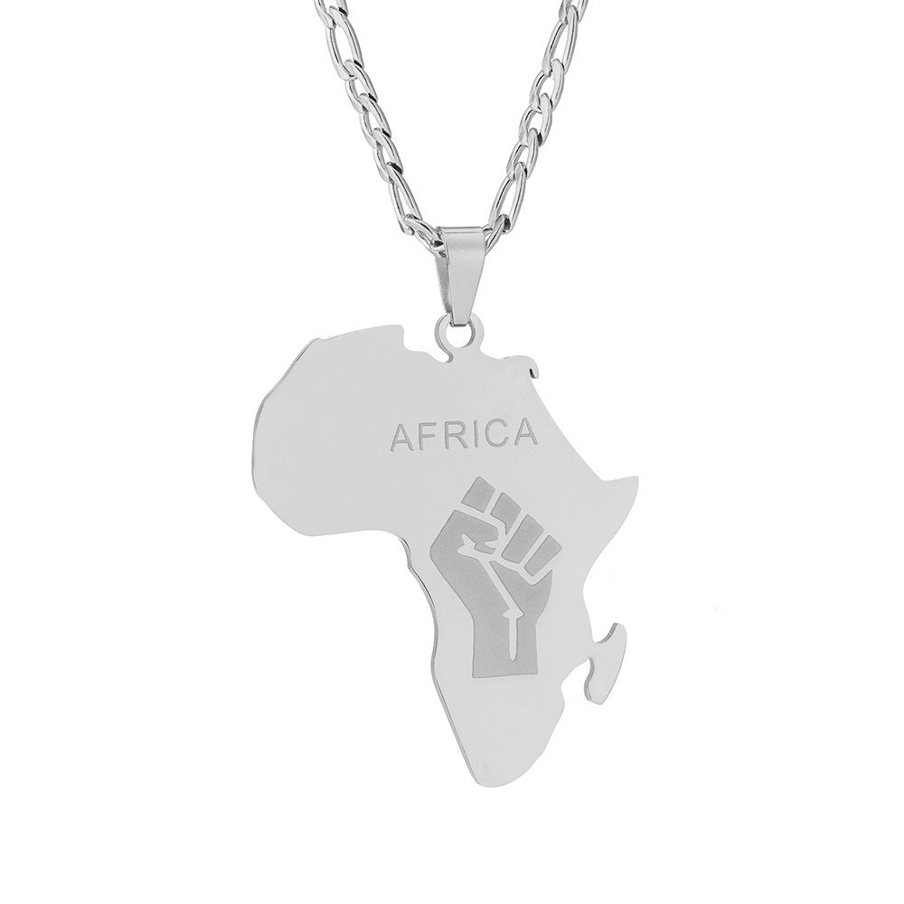 Titanium Steel Africa Fist Pendant Necklace