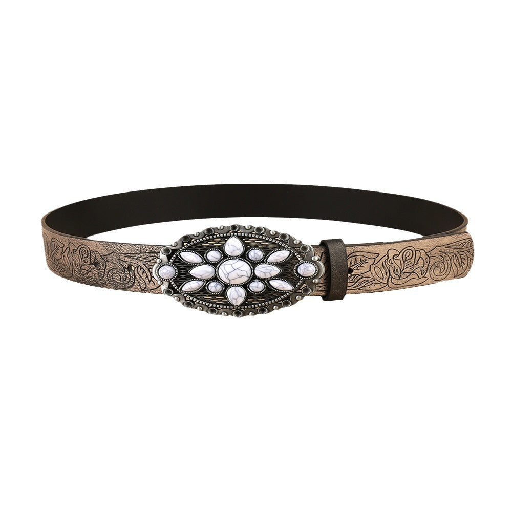 Retro White Gem Fashion Belt