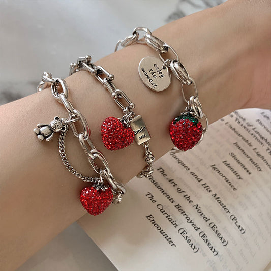 Fashion Strawberry Crystal Bear Bracelet