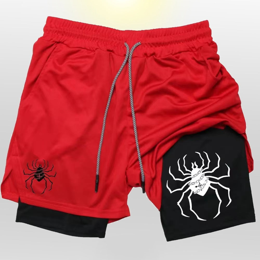 Digital Spider Print Men's 2-in-1 Double-layer Sports Shorts