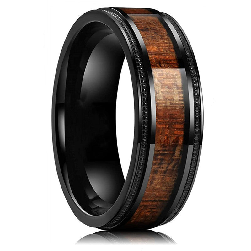 Men's Creative Black Background Wood Grain Stainless Steel Ring