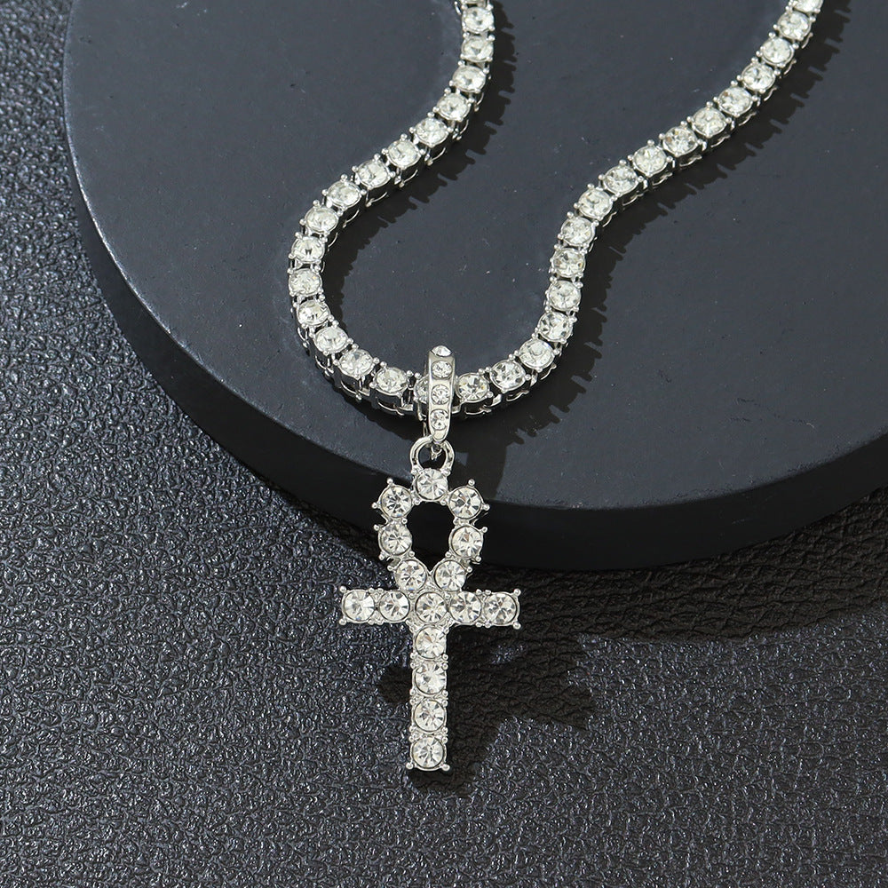 Cross Pendant Single Row Diamond Necklace