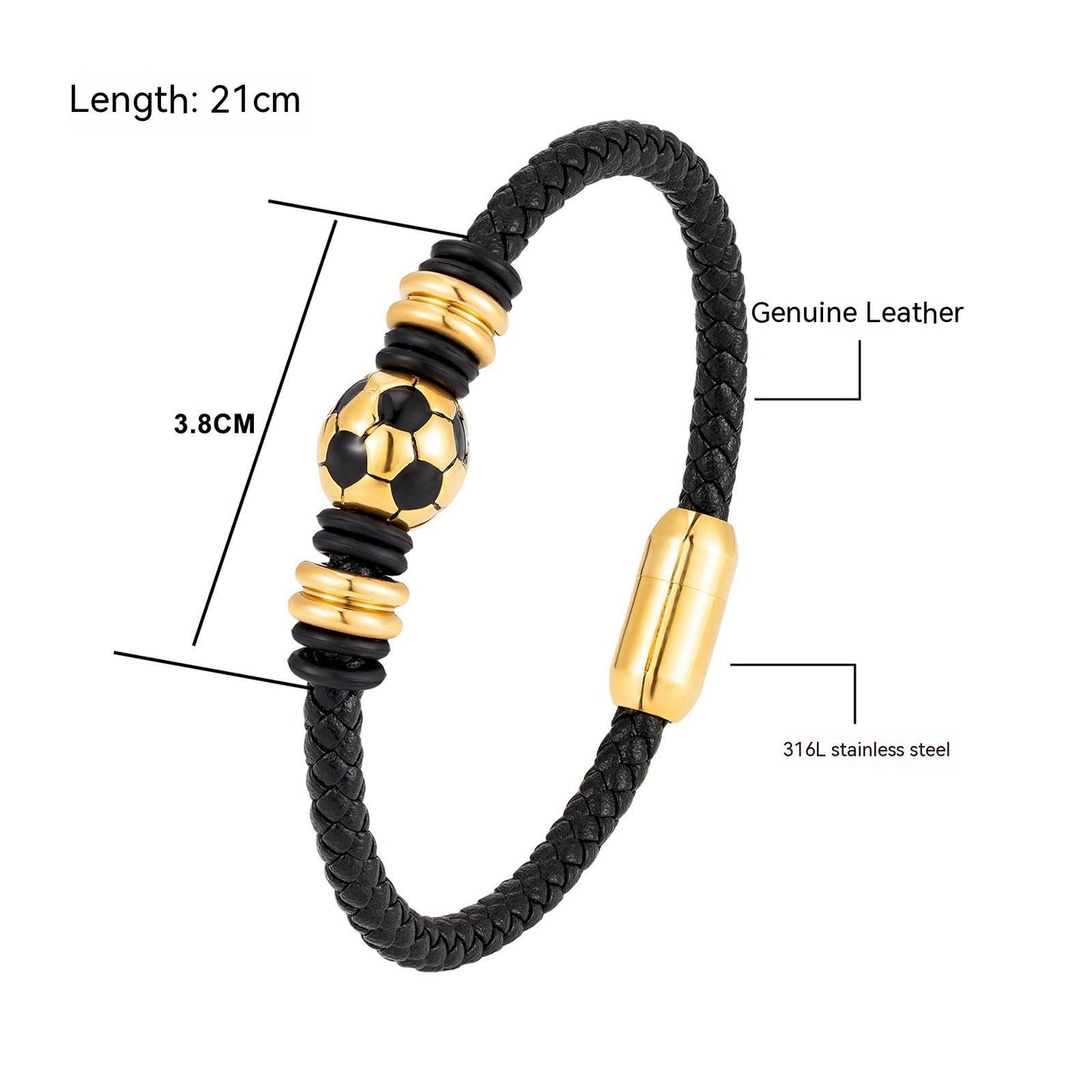 Stainless Steel / Leather Football Bracelet