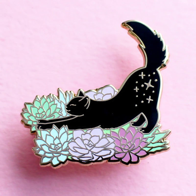 Stretching Cat Pin