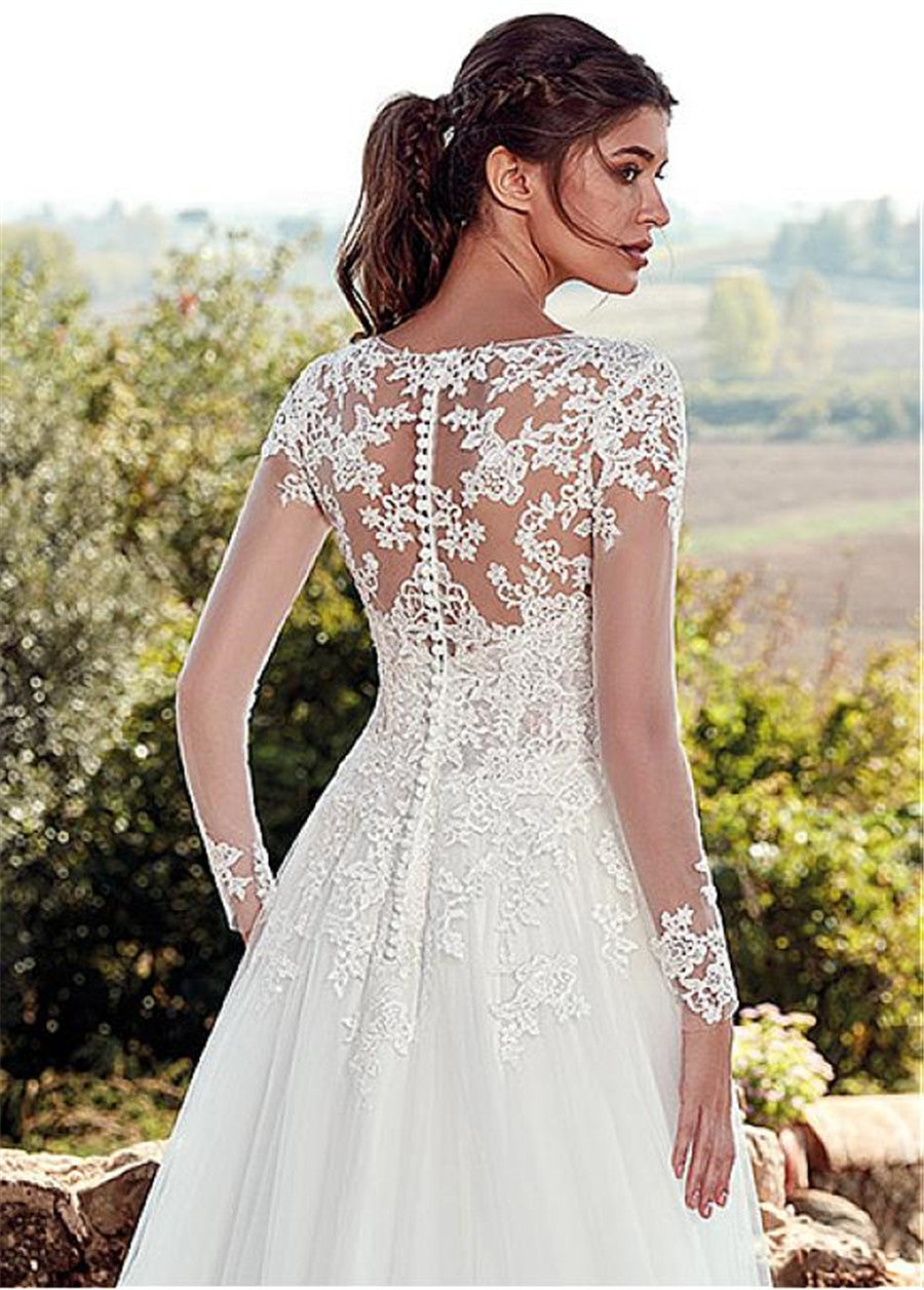 High U-neck Lace Wedding Dress