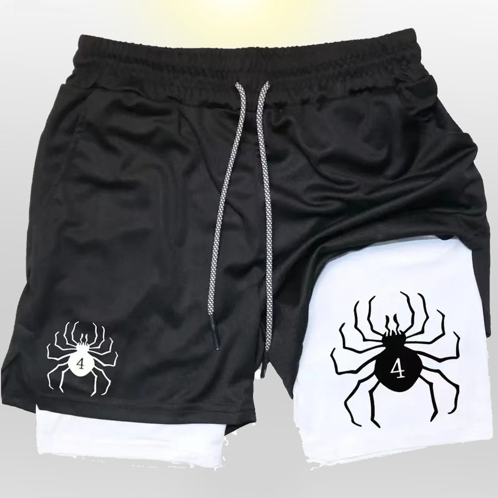 Digital Spider Print Men's 2-in-1 Double-layer Sports Shorts