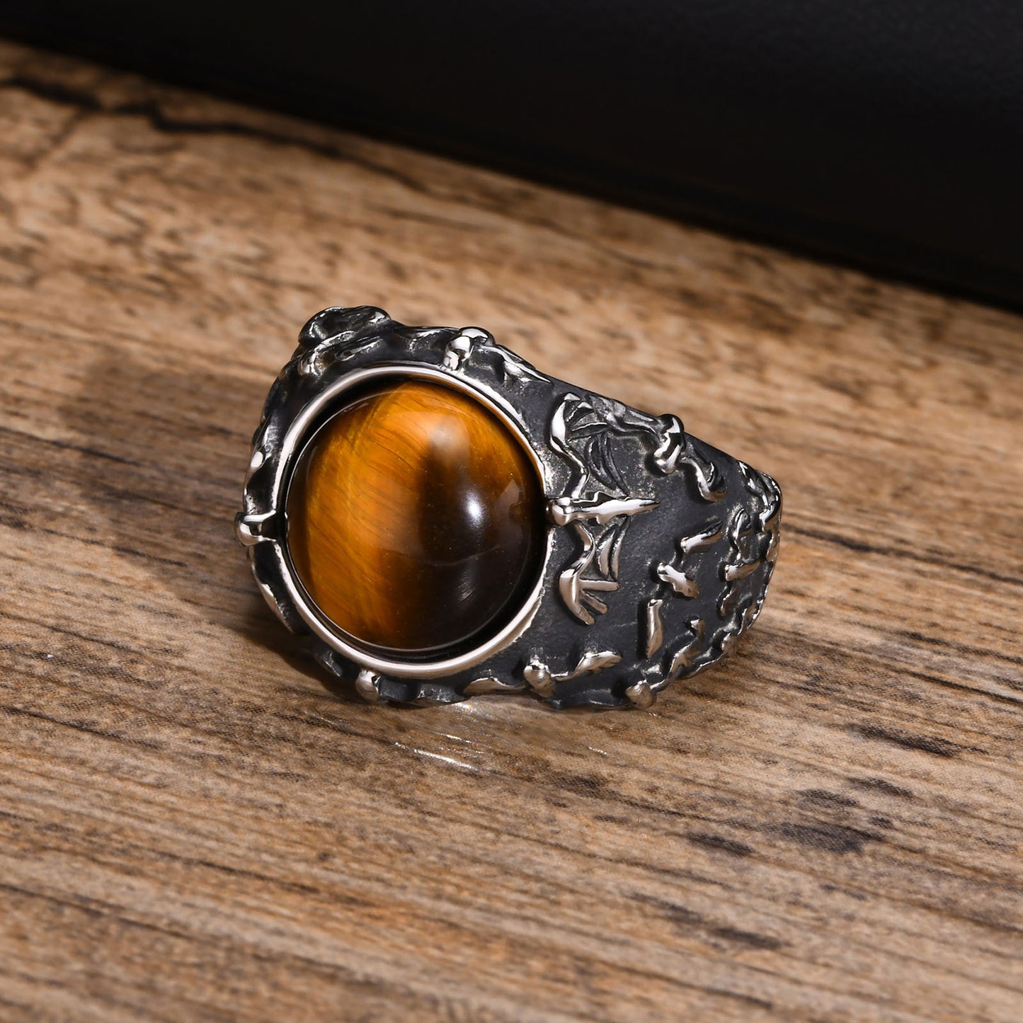 Titanium Steel Tigers eye Ring