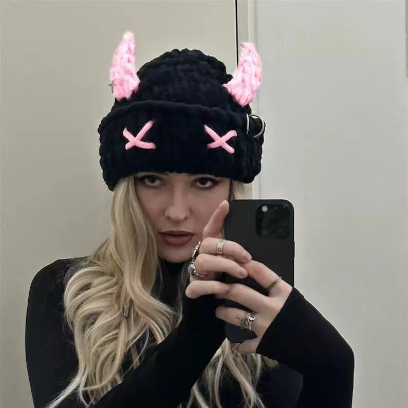 Cute Little Devil Horn Hood Knitted Hat