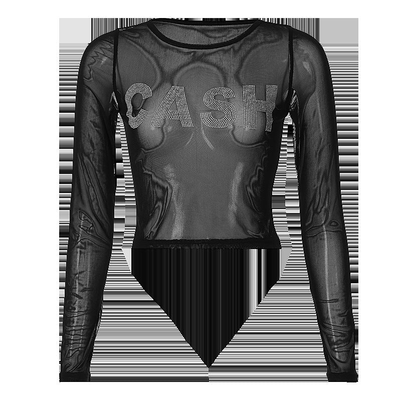 Cash Crew Neck Mesh Long-sleeved Top