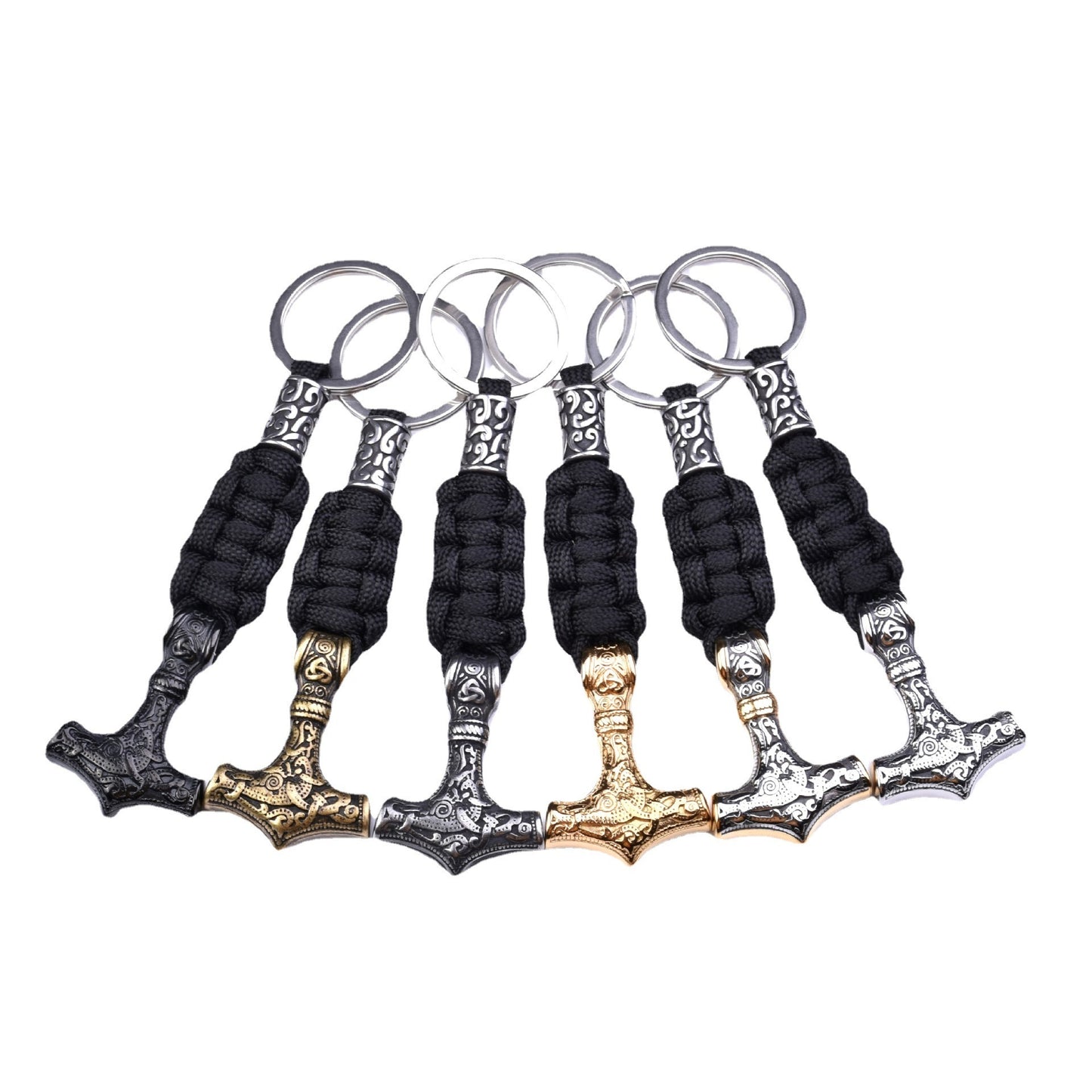 Thors Hammer Woven Rope Keychain