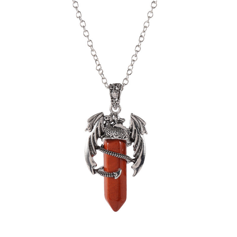 Natural Crystal Flying Dragon Pendant Necklace