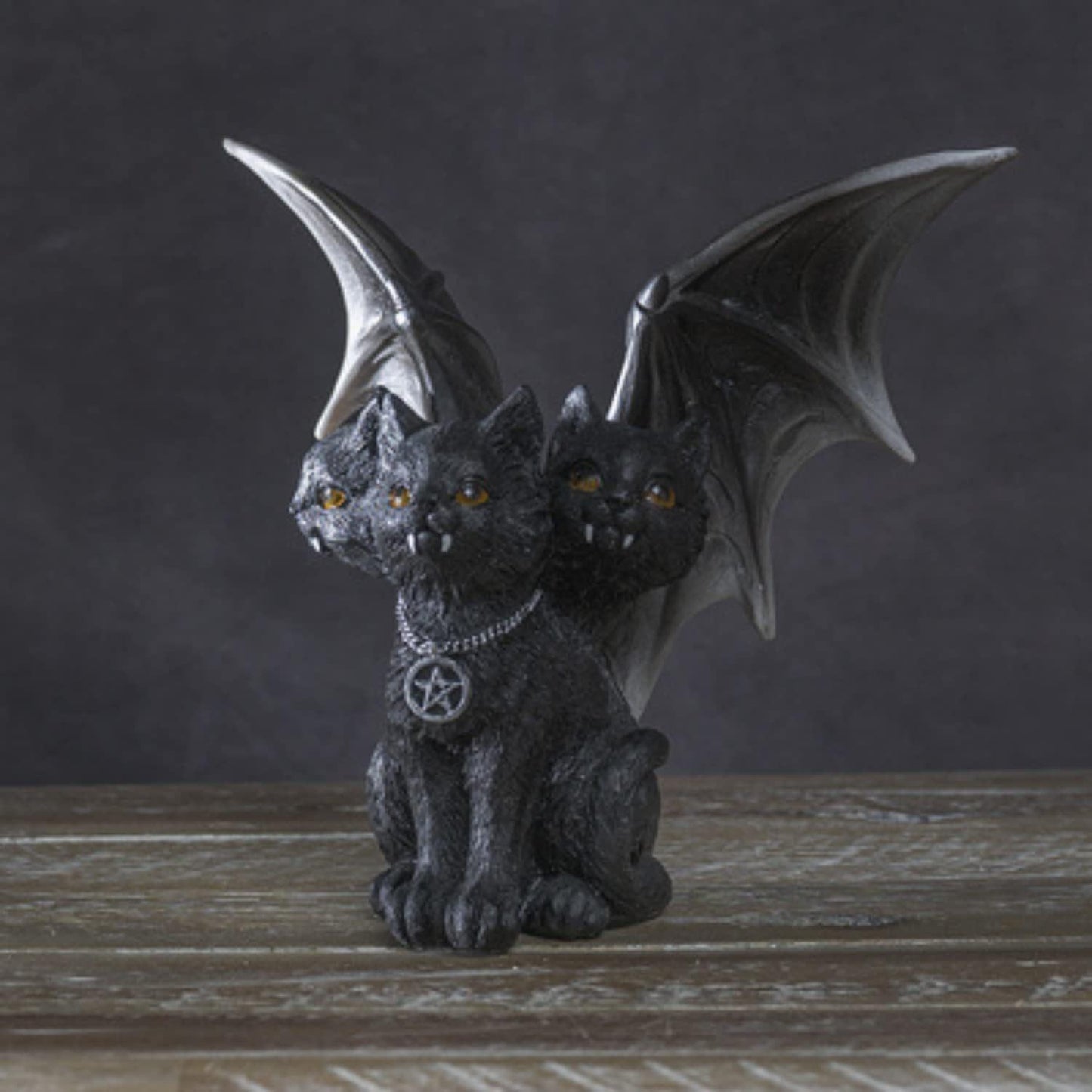 Three-head Cat Bat Winged Resin Decoration