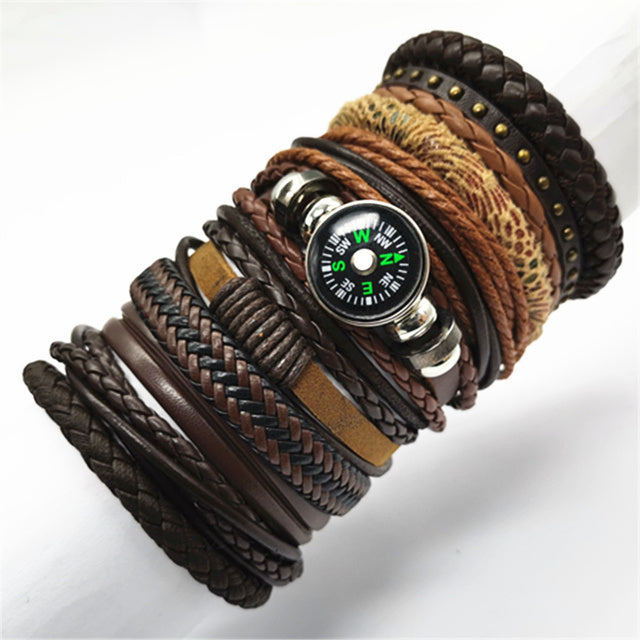 10pcs Set Woven Leather Bracelets