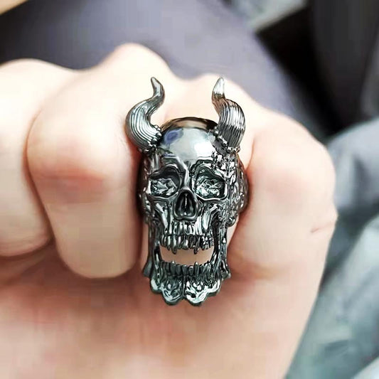 Horned Devil Skull Ring